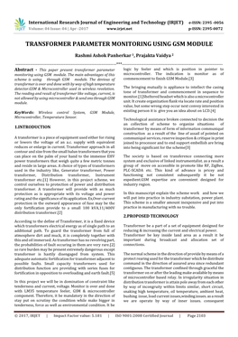 Transformer Parameter Monitoring Using Gsm Module