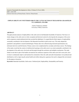 Employability of Unfettered Jobs in the Cattle Sector of the Bamenda Grassfields in Cameroon, 1916-2008