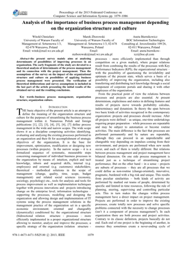 Analysis of the Importance of Business Process Management Depending on the Organization Structure and Culture