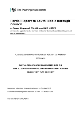 South Ribble Inspector's Final Partial Report