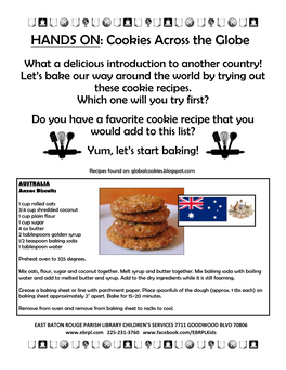 HANDS ON: Cookies Across the Globe What a Delicious Introduction to Another Country! Let’S Bake Our Way Around the World by Trying out These Cookie Recipes