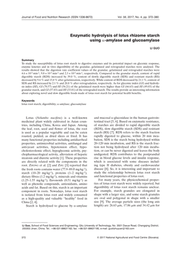 Enzymatic Hydrolysis of Lotus Rhizome Starch Using Α-Amylase and Glucoamylase