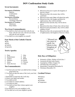 DOV Confirmation Study Guide Seven Sacraments: Beatitudes