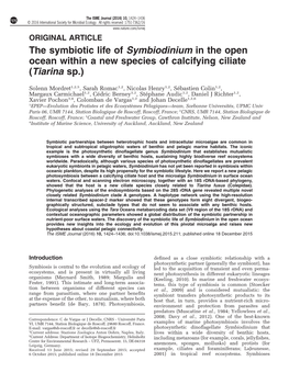 The Symbiotic Life of Symbiodinium in the Open Ocean Within a New Species of Calcifying Ciliate (Tiarina Sp.)