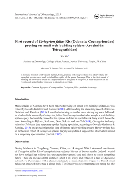 First Record of Ceriagrion Fallax Ris (Odonata: Coenagrionidae) Preying on Small Web-Building Spiders (Arachnida: Tetragnathidae)