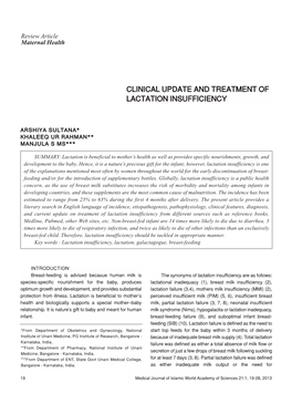Clinical Update and Treatment of Lactation Insufficiency
