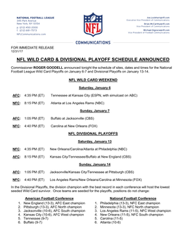 Nfl Wild Card & Divisional Playoff Schedule Announced