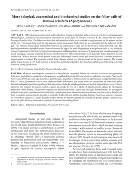 Morphological, Anatomical and Biochemical Studies on the Foliar Galls of Alstonia Scholaris