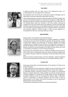EU Study Week in Kazan, March 20-24, 2020 SPEAKERS’ BACKGROUND INFORMATION