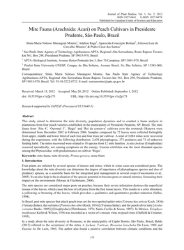 Mite Fauna (Arachnida: Acari) on Peach Cultivars in Presidente Prudente, São Paulo, Brazil