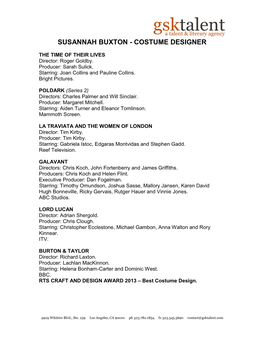 Susannah Buxton - Costume Designer