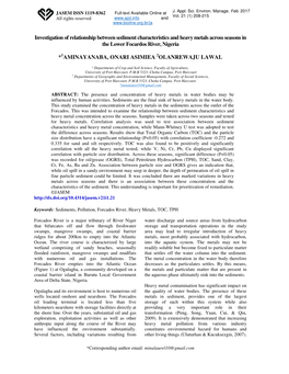 Investigation of Relationship Between Sediment Characteristics and Heavy Metals Across Seasons in the Lower Focardos River, Nigeria