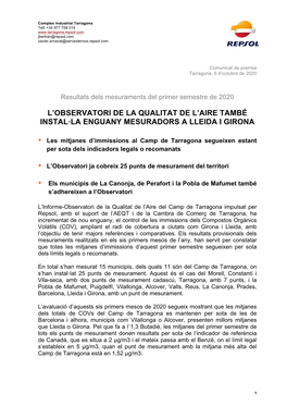 L'observatori De La Qualitat De L'aire També Instal·La