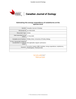 Estimating the Energy Expenditure of Endotherms at the Species Level