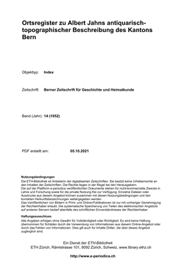 ORTSREGISTER ZU ALBERT JAHNS ANTIQUARISCH-TOPOGRAPHISCHER BESCHREIBUNG DES KANTONS BERN* Von Martin Fankhauser