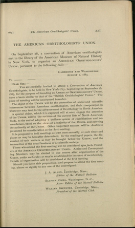 THE AMERICAN ORNITHOLOGISTS' UNION. on September 26, A