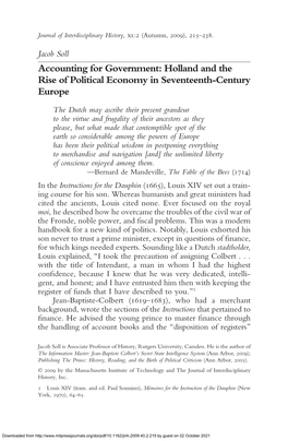 Holland and the Rise of Political Economy in Seventeenth-Century Europe
