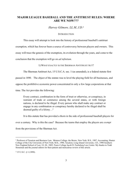 Major League Baseball and the Antitrust Rules: Where Are We Now???