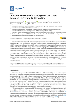 Optical Properties of KTP Crystals and Their Potential for Terahertz Generation