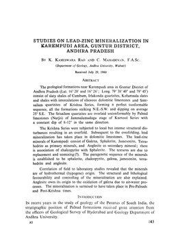 Studies on Lead-Zinc Mineralization in Karempudi Area, Guntur District, Andhra Pradesh