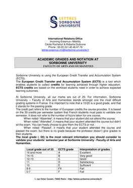 Academic Grades & Notation Sorbonne University