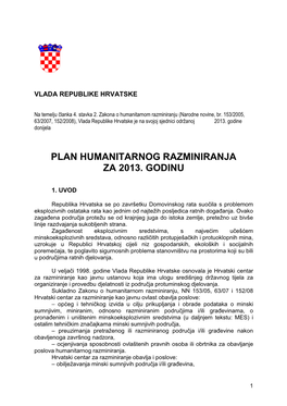 Plan Humanitarnog Razminiranja Za 2013. Godinu
