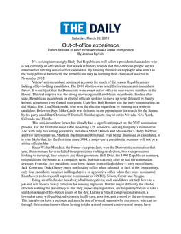 Out-Of-Office Experience Voters Hesitate to Elect Those Who Took a Break from Politics by Joshua Spivak