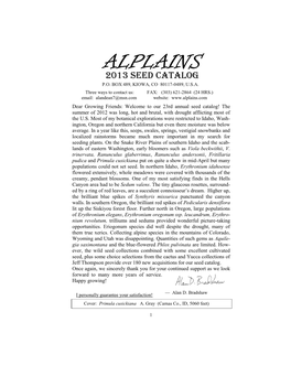 Alplains 2013 Seed Catalog P.O