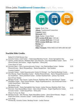 Elton John Tumbleweed Connection Mp3, Flac, Wma