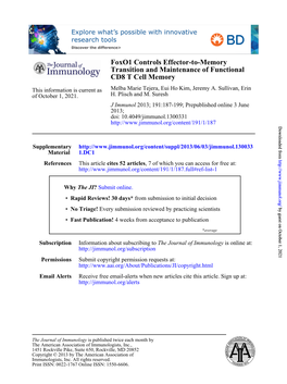 CD8 T Cell Memory Transition and Maintenance of Functional Foxo1