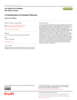 A Classification of Feminist Theories Karen Wendling