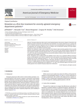 Ketamine As a First-Line Treatment for Severely Agitated