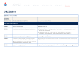 Maple Leaf Foods 2017 Sustainability Report GRI Index