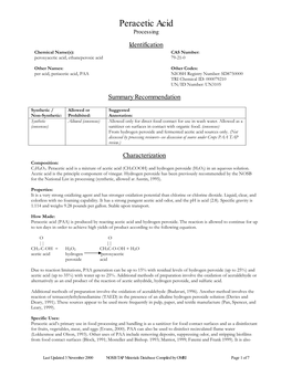 Peracetic Acid Processing