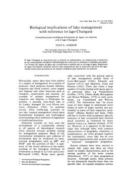 Biological Implications of Lake Management with Reference to Lago Chungará