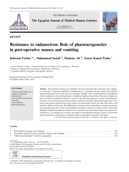 Resistance to Ondansetron: Role of Pharmacogenetics in Post-Operative Nausea and Vomiting