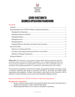 Covid-19 Return to Business Operations Framework