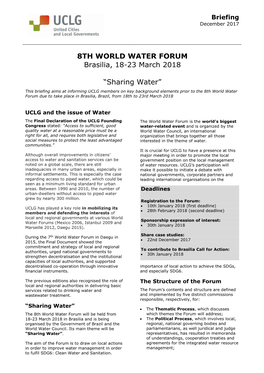 8TH WORLD WATER FORUM Brasilia, 18-23 March 2018