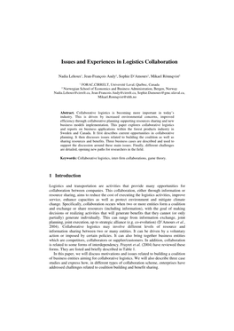 Issues and Experiences in Logistics Collaboration