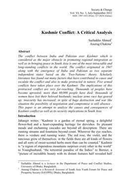 Kashmir Conflict: a Critical Analysis