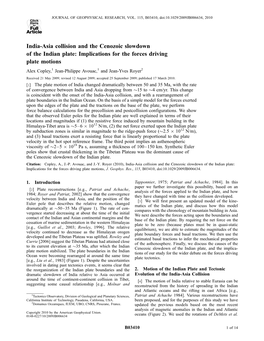 India-Asia Collision and the Cenozoic Slowdown of the Indian Plate