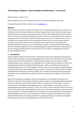 The Geology of England – Critical Examples of Earth History – an Overview