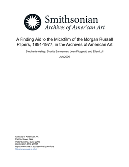 A Finding Aid to the Microfilm of the Morgan Russell Papers, 1891-1977, in the Archives of American Art