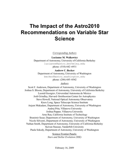 The Impact of the Astro2010 Recommendations on Variable Star Science