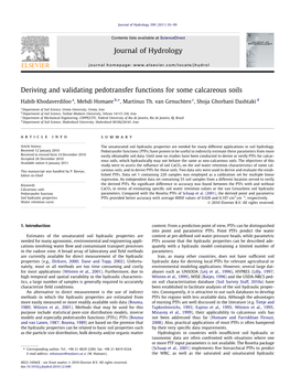 Deriving and Validating Pedotransfer Functions for Some Calcareous Soils ⇑ Habib Khodaverdiloo A, Mehdi Homaee B, , Martinus Th