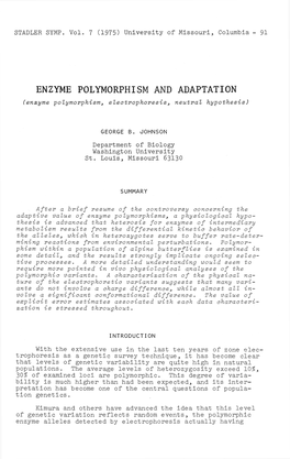 ENZYME POLYMORPHISM and ADAPTATION ( Enzyme Polymorphism, Electrophor Esis, Neutral Hypothesis)