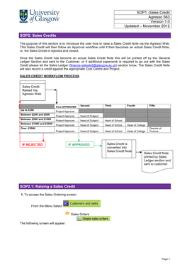SOP1 -Sales Credit Agresso 563 Version 1.0 Updated – November 2012