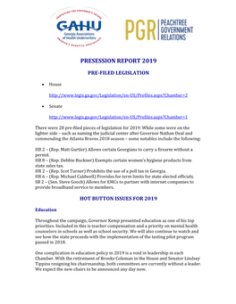 Presession Report 2019