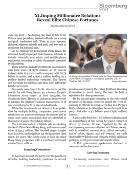 Bloomberg Xi Jinping Millionaire Relations Reveal Elite Chinese Fortunes by Bloomberg News