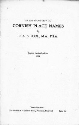 An Introduction to Cornish Place Names